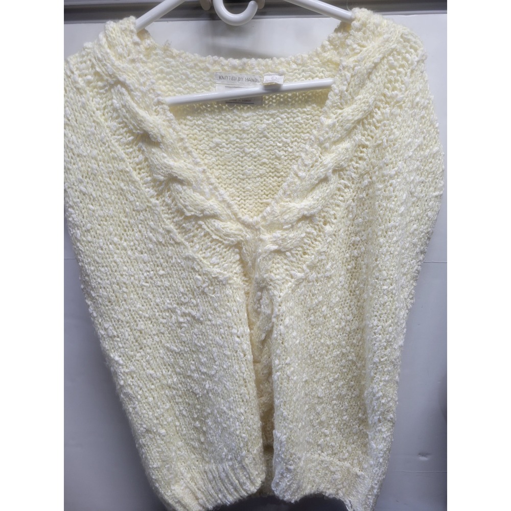 Margules Vintage Hand Knitted Cream Cable Slub V-Neck Sweater Vest Womens Large